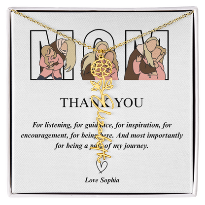 Personalized Mom Thank You Flower Name Necklace