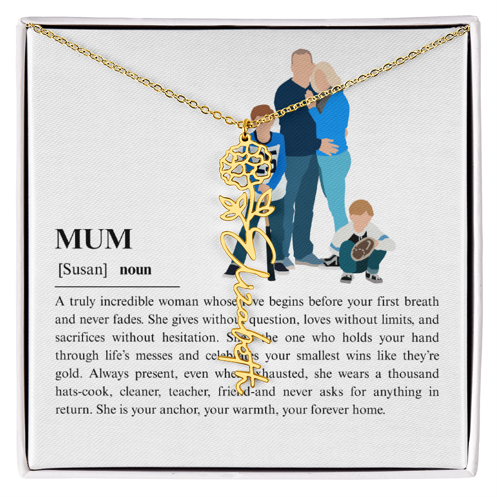 Personalized Mum Flower Name Necklace