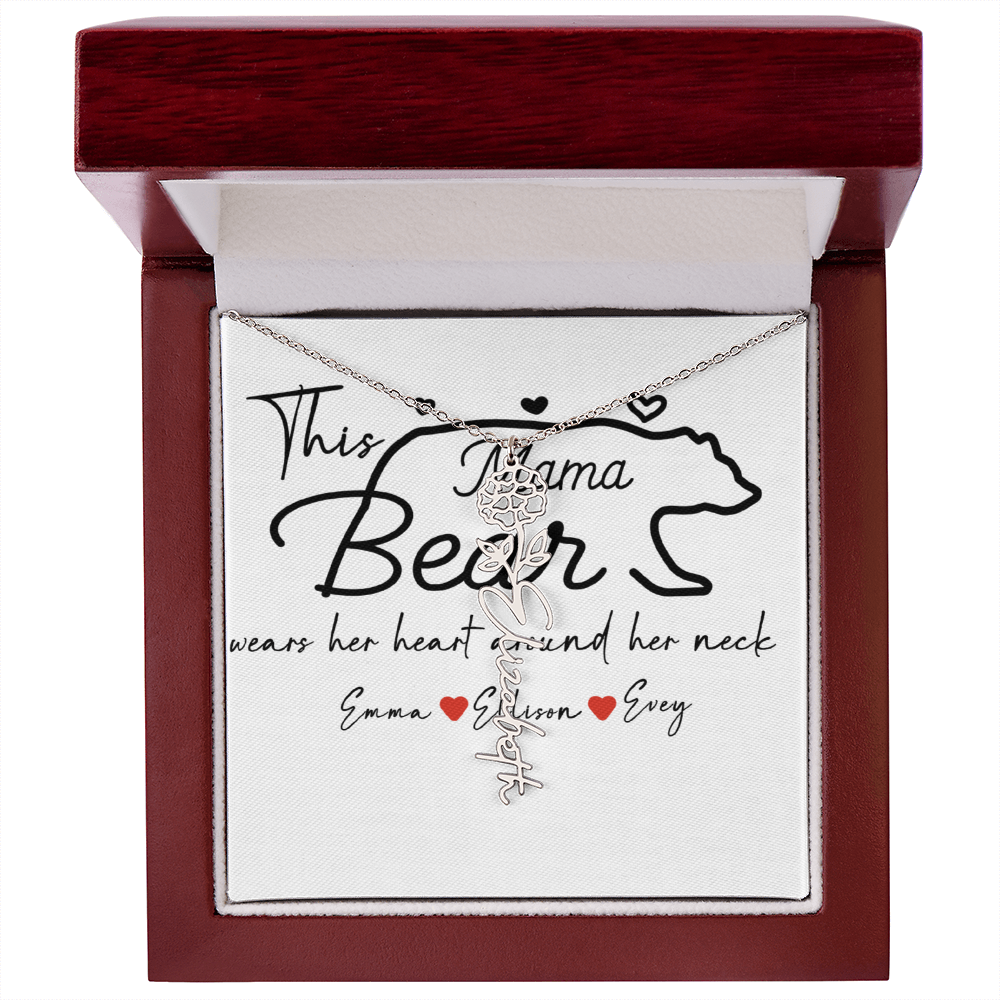 Personalized Mama Bear Flower Name Necklace