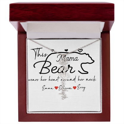 Personalized Mama Bear Flower Name Necklace