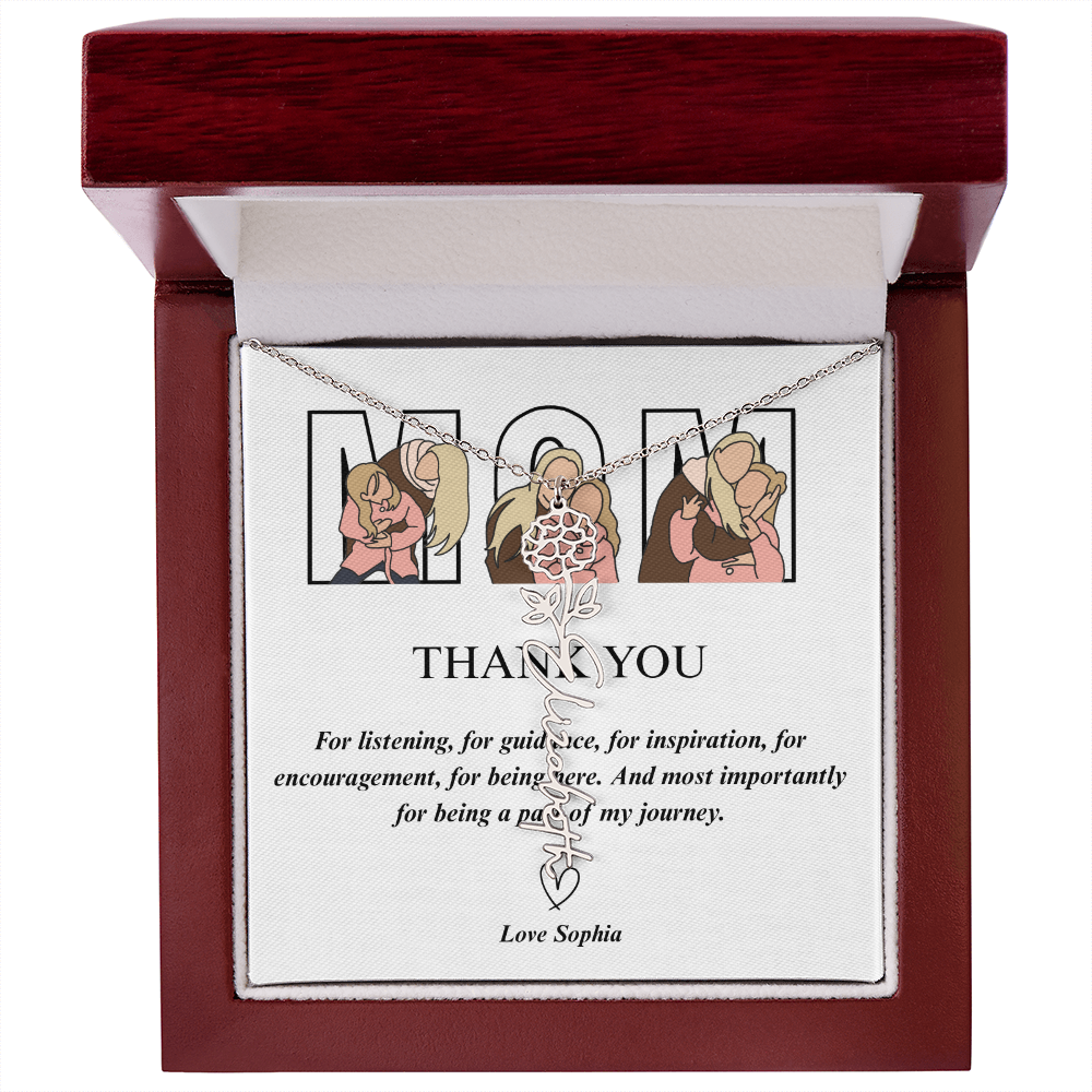 Personalized Mom Thank You Flower Name Necklace
