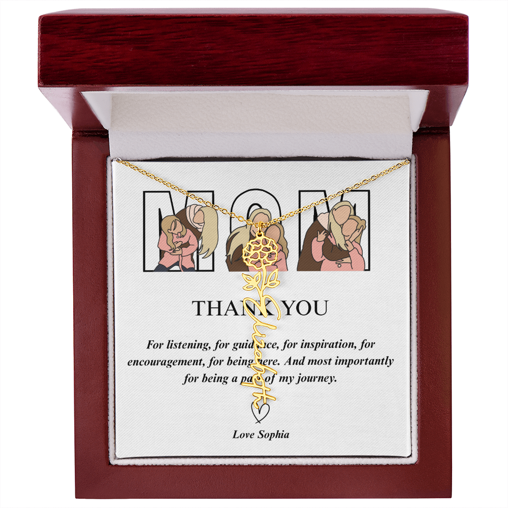 Personalized Mom Thank You Flower Name Necklace