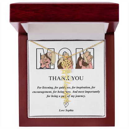 Personalized Mom Thank You Flower Name Necklace
