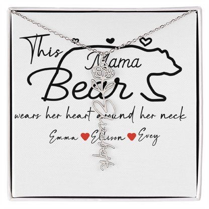Personalized Mama Bear Flower Name Necklace