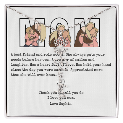 Personalized Mom Flower Name Necklace