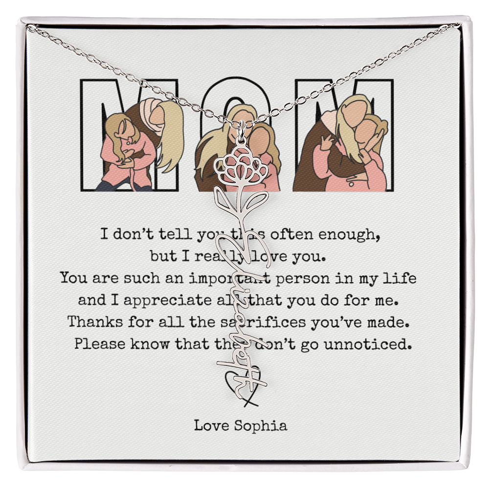 Personalized Mom Flower Name Necklace