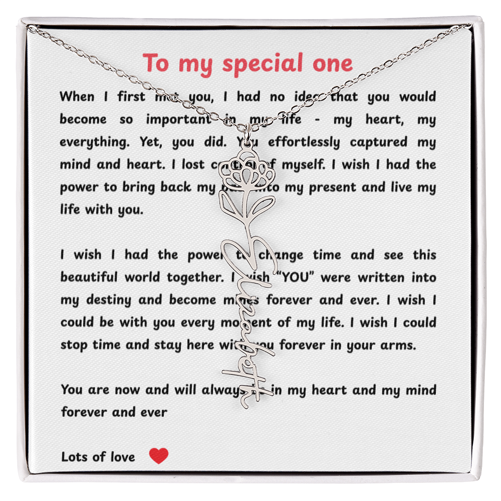 Personalized To My Special One Flower Name Necklace