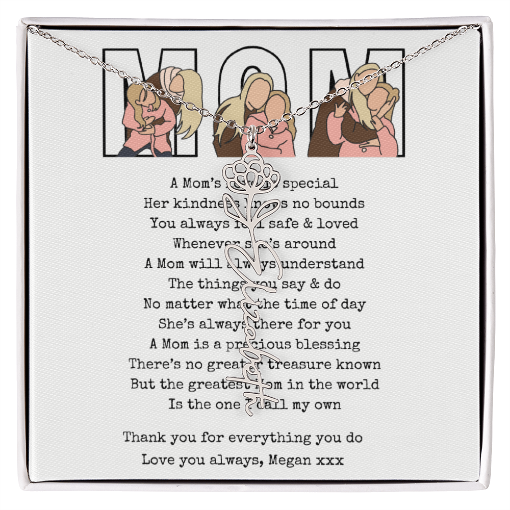 Personalized Mom Flower Name Necklace
