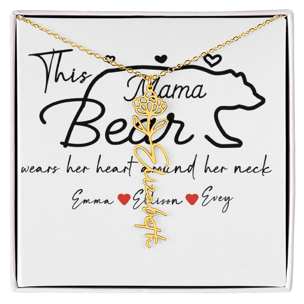 Personalized Mama Bear Flower Name Necklace