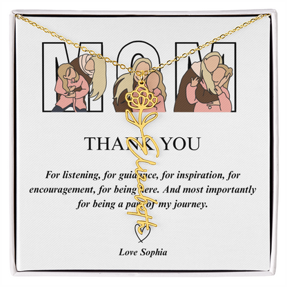Personalized Mom Thank You Flower Name Necklace