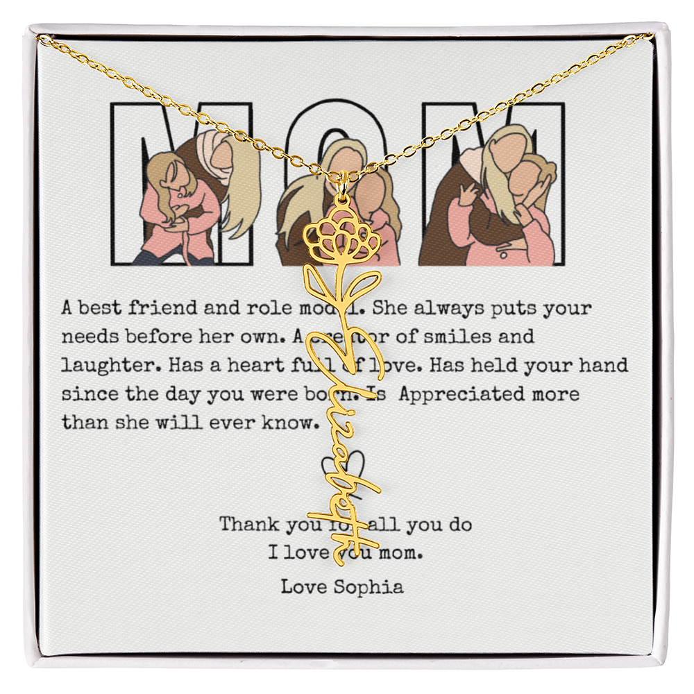 Personalized Mom Flower Name Necklace