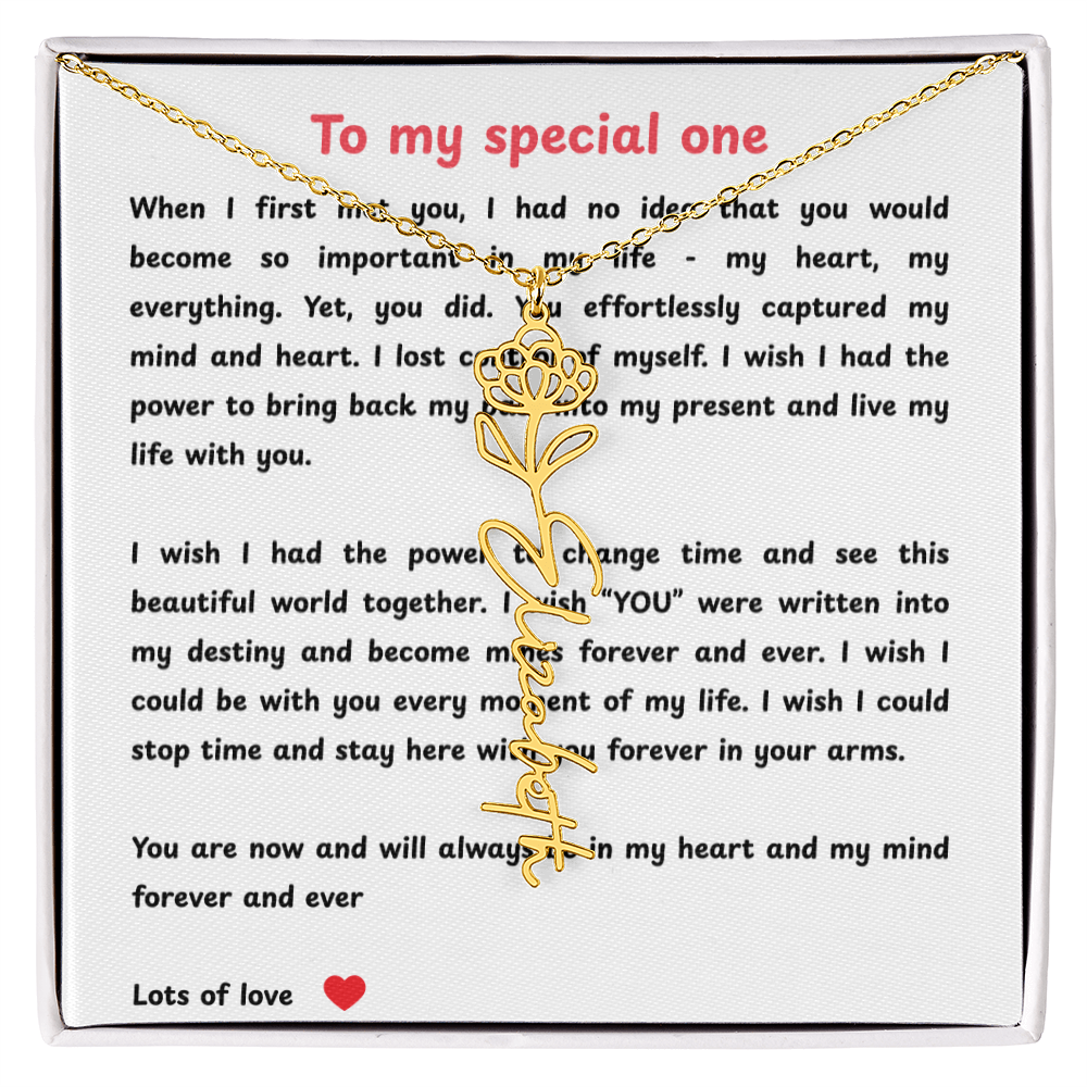 Personalized To My Special One Flower Name Necklace