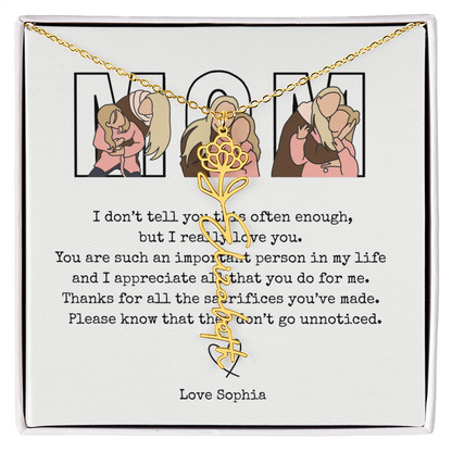Personalized Mom Flower Name Necklace