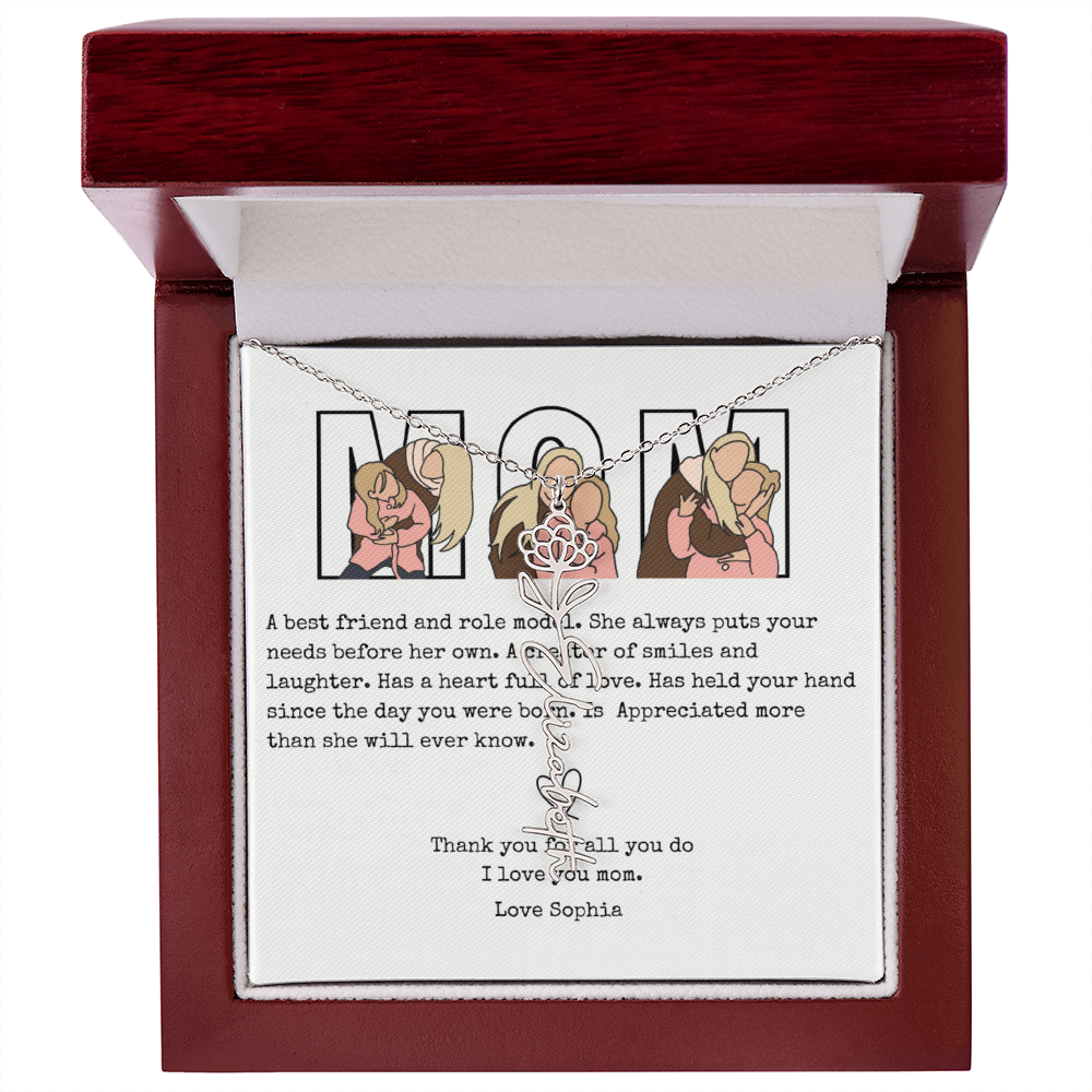 Personalized Mom Flower Name Necklace