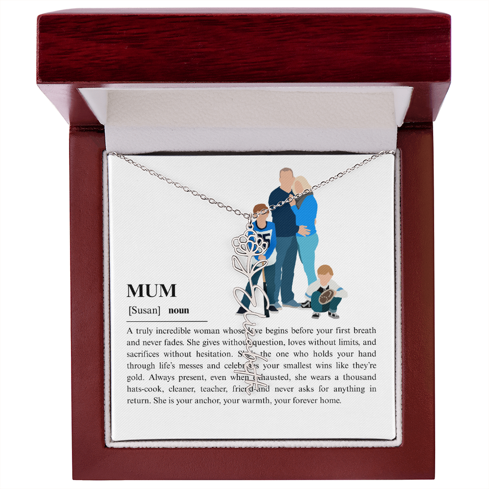 Personalized Mum Flower Name Necklace