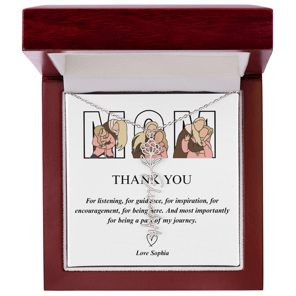 Personalized Mom Thank You Flower Name Necklace