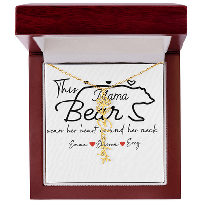 Personalized Mama Bear Flower Name Necklace