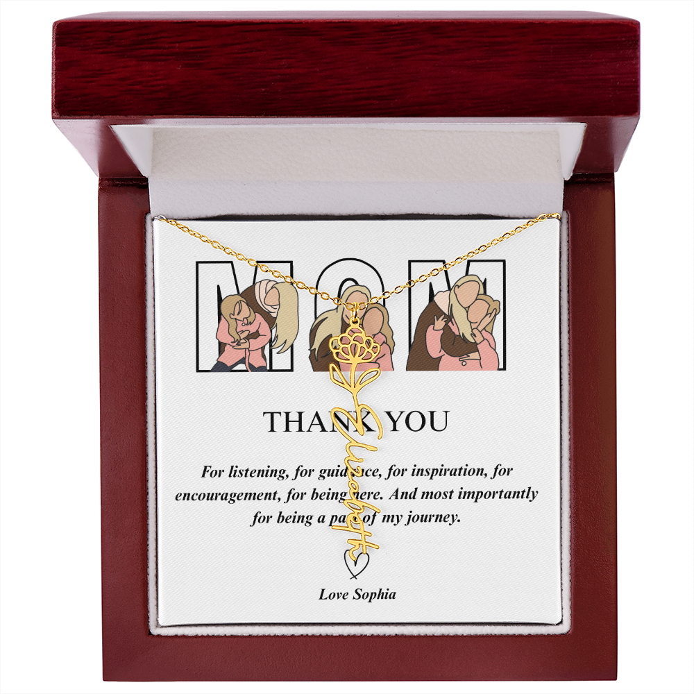 Personalized Mom Thank You Flower Name Necklace