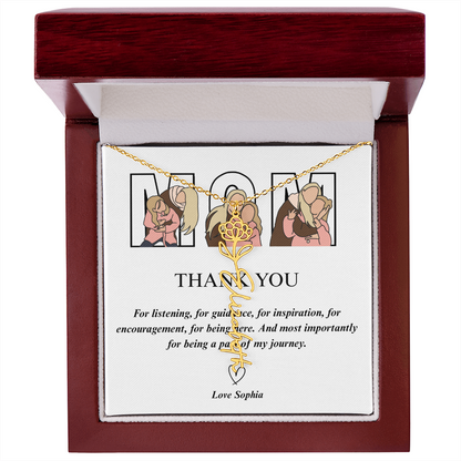 Personalized Mom Thank You Flower Name Necklace