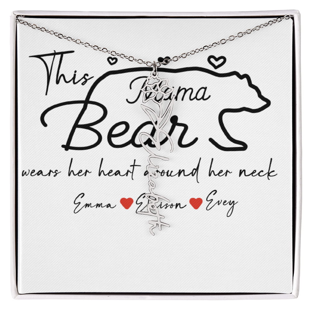 Personalized Mama Bear Flower Name Necklace