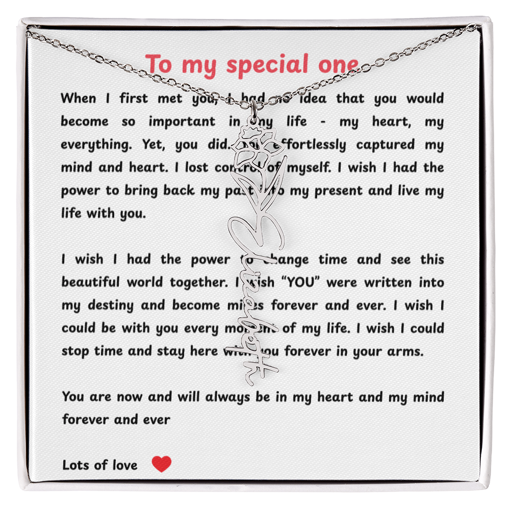 Personalized To My Special One Flower Name Necklace