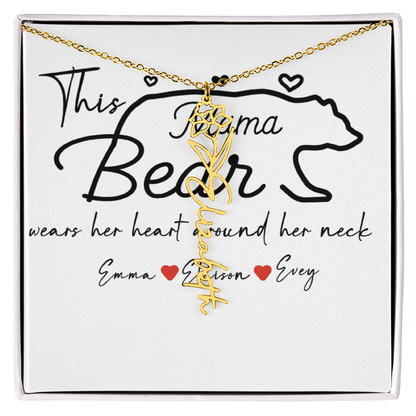 Personalized Mama Bear Flower Name Necklace