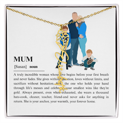 Personalized Mum Flower Name Necklace
