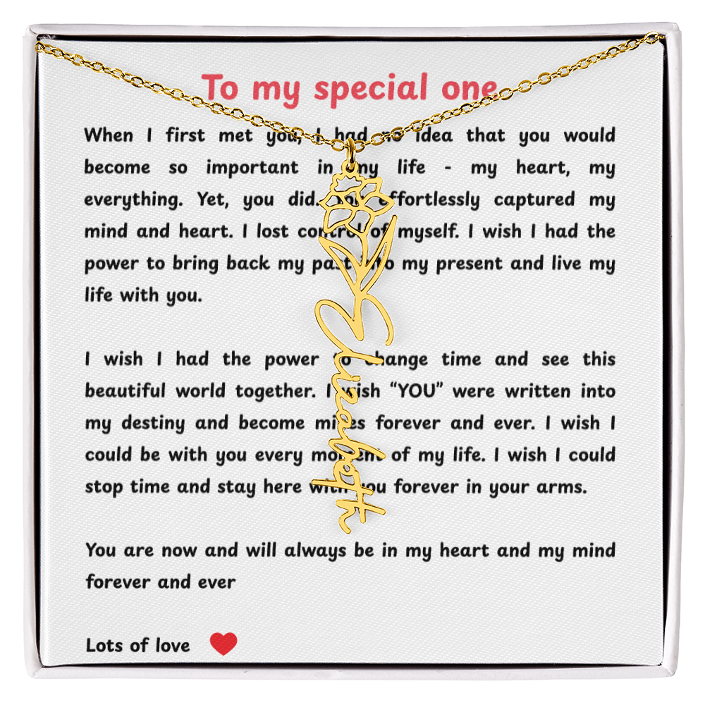 Personalized To My Special One Flower Name Necklace