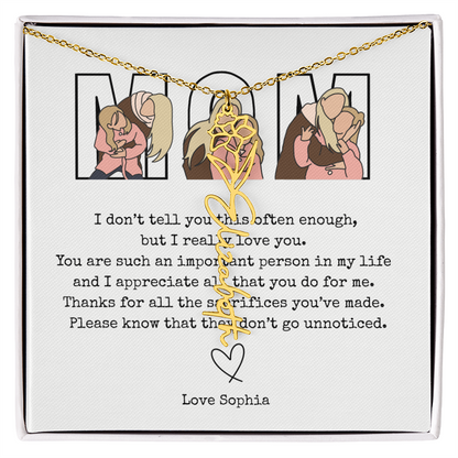 Personalized Mom Flower Name Necklace