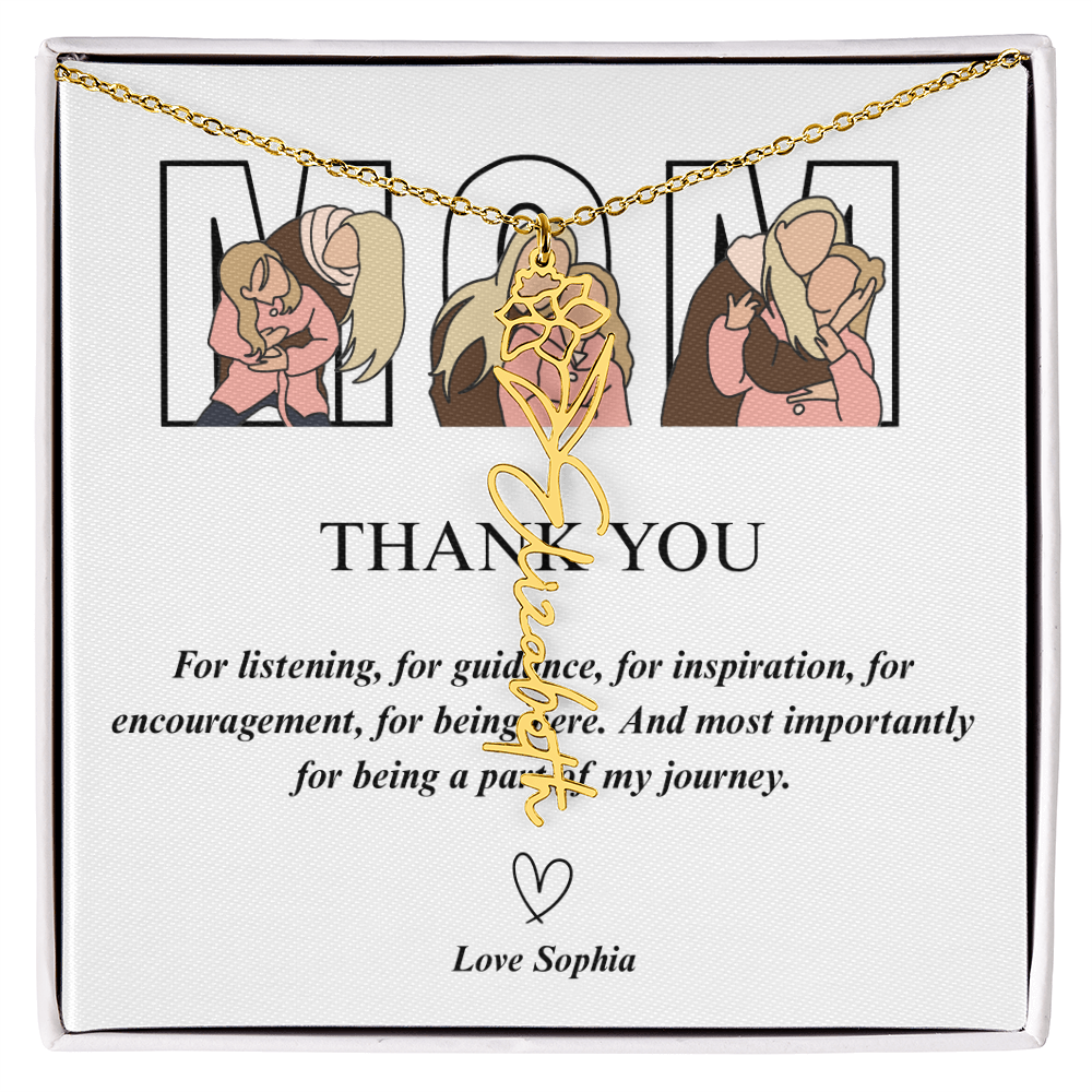 Personalized Mom Thank You Flower Name Necklace