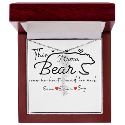 Personalized Mama Bear Flower Name Necklace