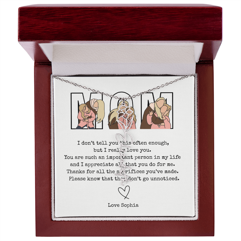 Personalized Mom Flower Name Necklace