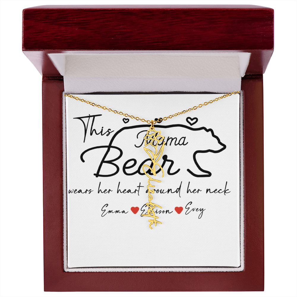 Personalized Mama Bear Flower Name Necklace