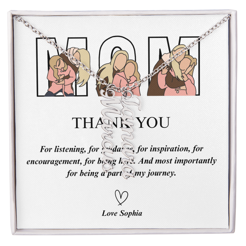Personalized Thank You Mom Multi Vertical Name Necklace