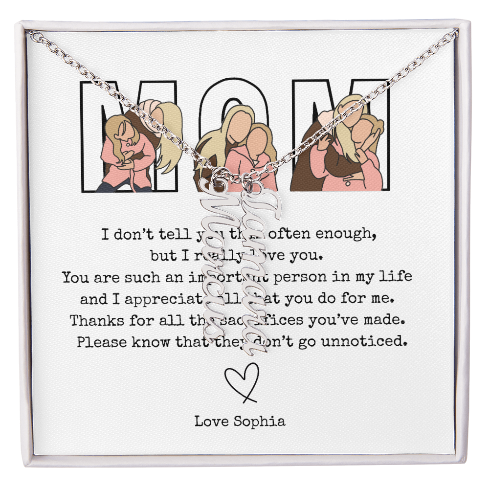 Personalized Mom Multi Vertical Name Necklace