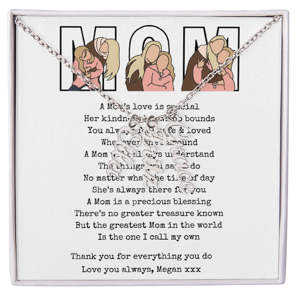 Personalized Mom Multi Vertical Name Necklace