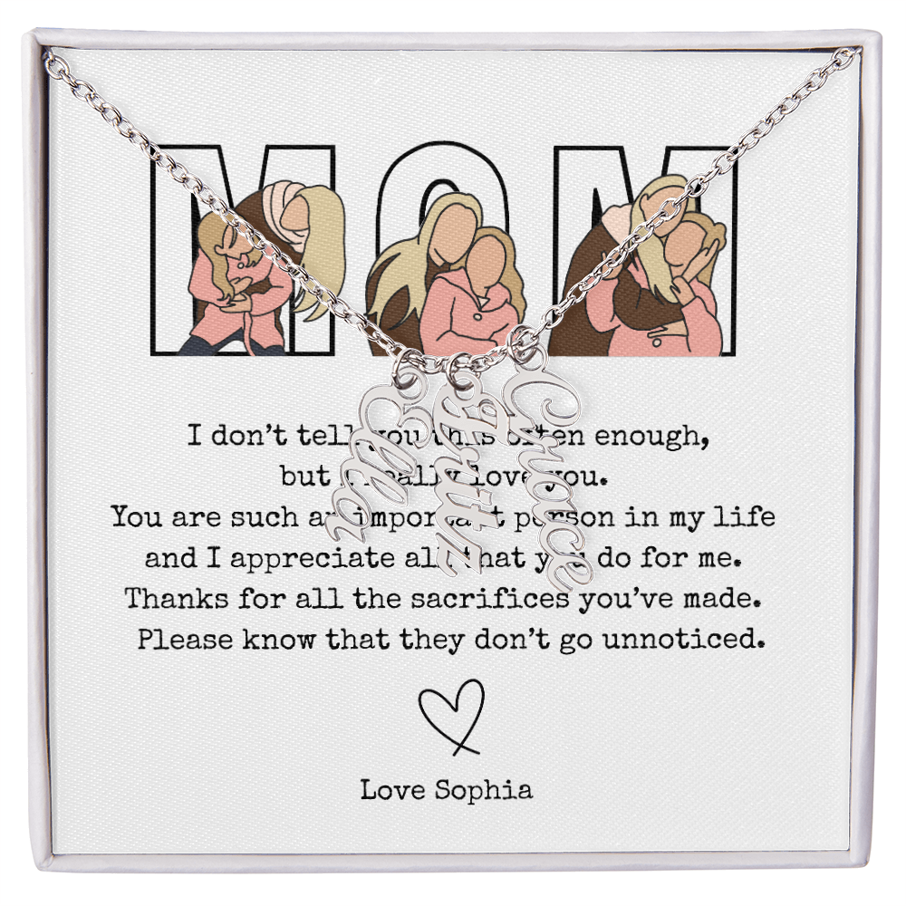 Personalized Mom Multi Vertical Name Necklace
