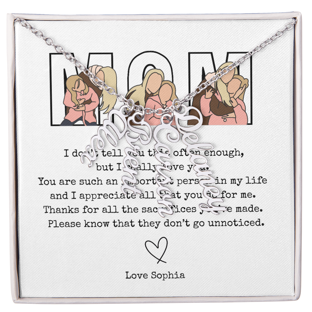 Personalized Mom Multi Vertical Name Necklace