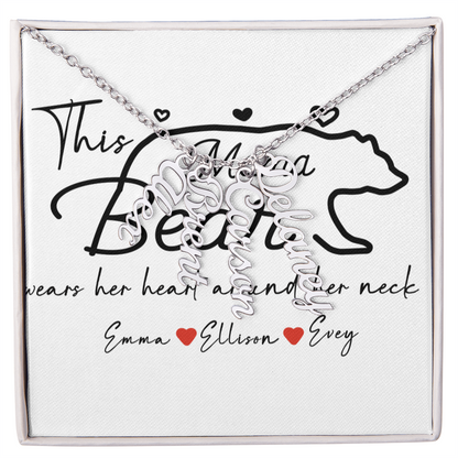 Personalized Mama Bear Multi Vertical Name Necklace