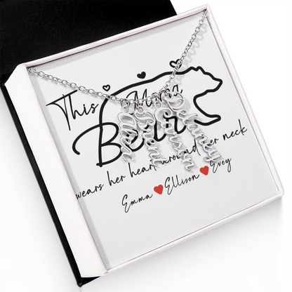 Personalized Mama Bear Multi Vertical Name Necklace