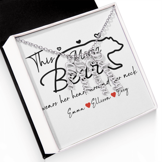 Personalized Mama Bear Multi Vertical Name Necklace