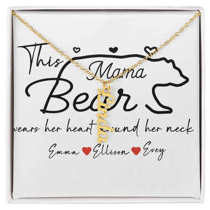 Personalized Mama Bear Multi Vertical Name Necklace