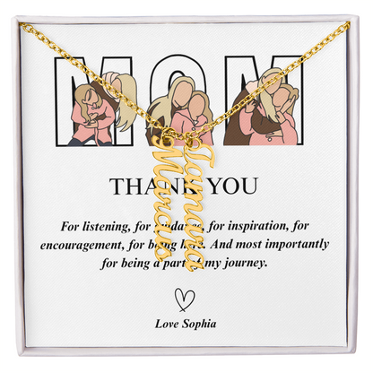 Personalized Thank You Mom Multi Vertical Name Necklace