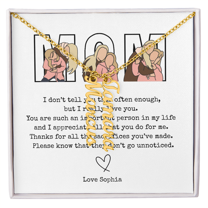 Personalized Mom Multi Vertical Name Necklace