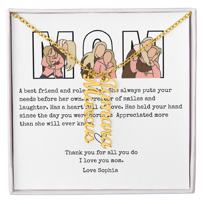 Personalized Mom Multi Vertical Name Necklace