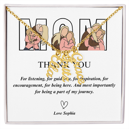 Personalized Thank You Mom Multi Vertical Name Necklace