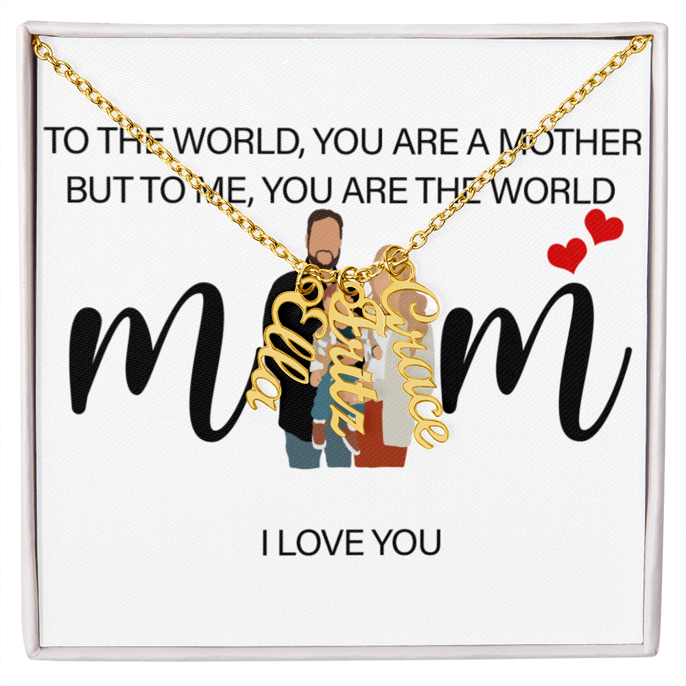 Personalized Mom I Love You Multi Vertical Name Necklace