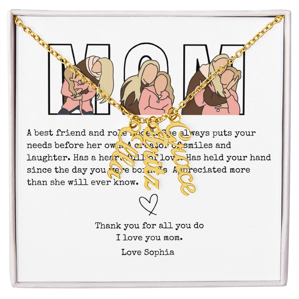 Personalized Mom Multi Vertical Name Necklace