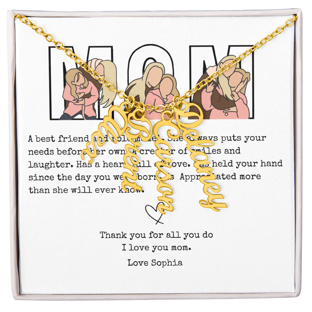 Personalized Mom Multi Vertical Name Necklace