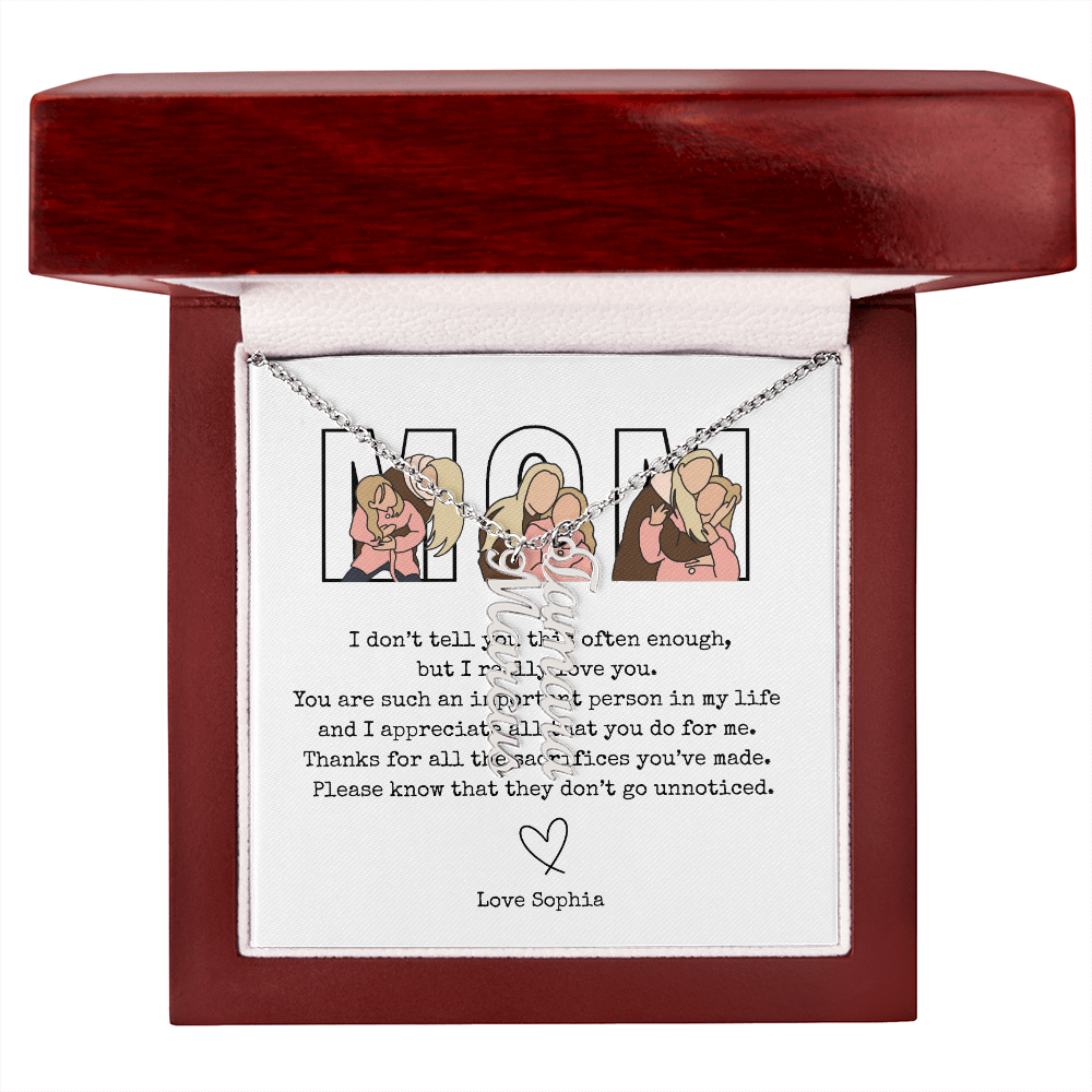 Personalized Mom Multi Vertical Name Necklace